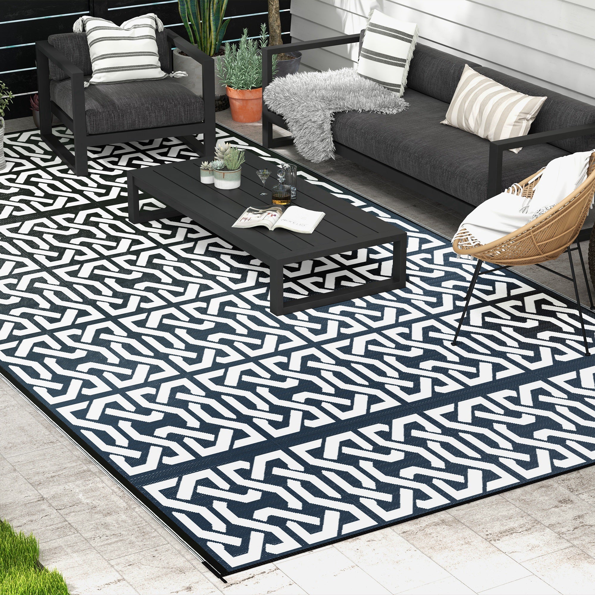 Reversible Outdoor RV Camping Rug With Carry Bag