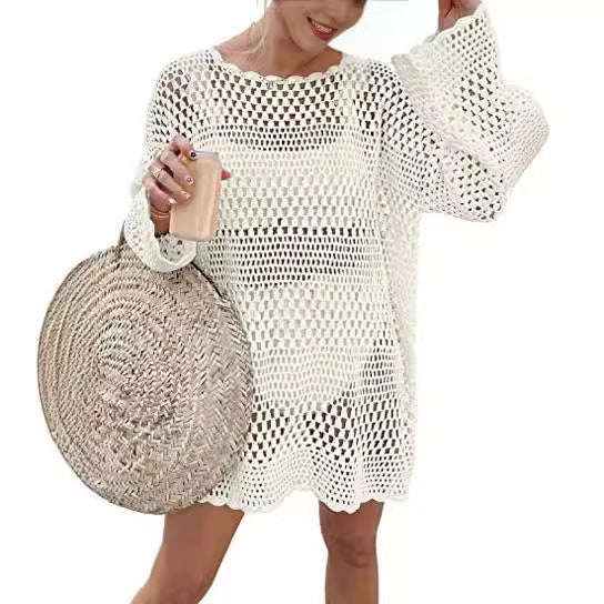 Woven Round Neck Beach Cover-Up