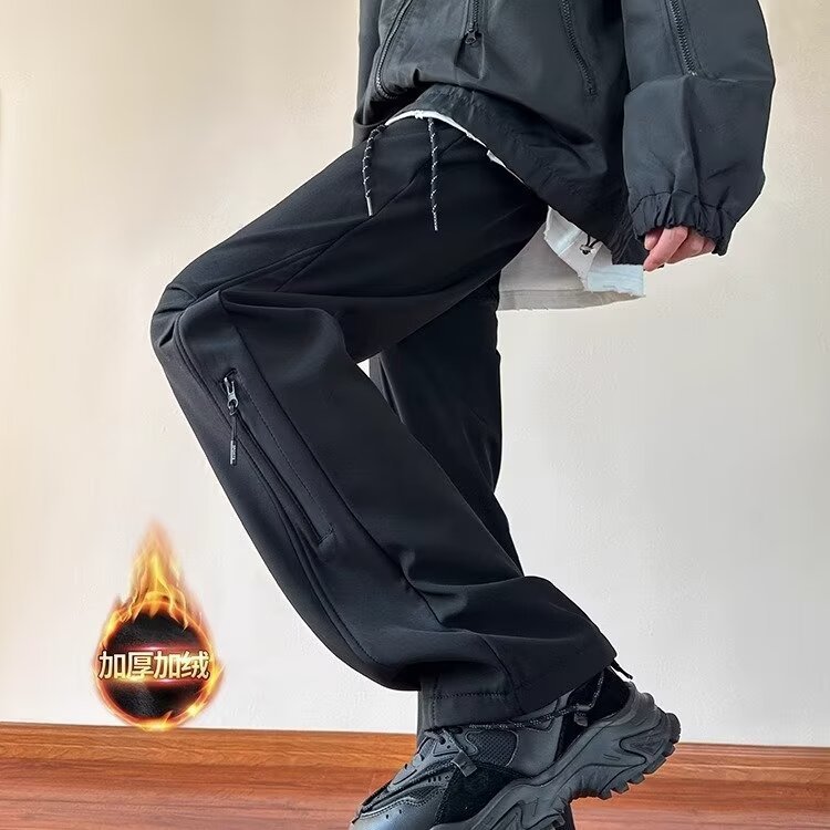 Fleece Lined Casual Work Hiking Pants Warm Outdoor Trousers