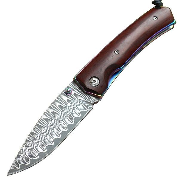 Ebony Damascus Folding Knife Outdoor Camping Pocket Knife