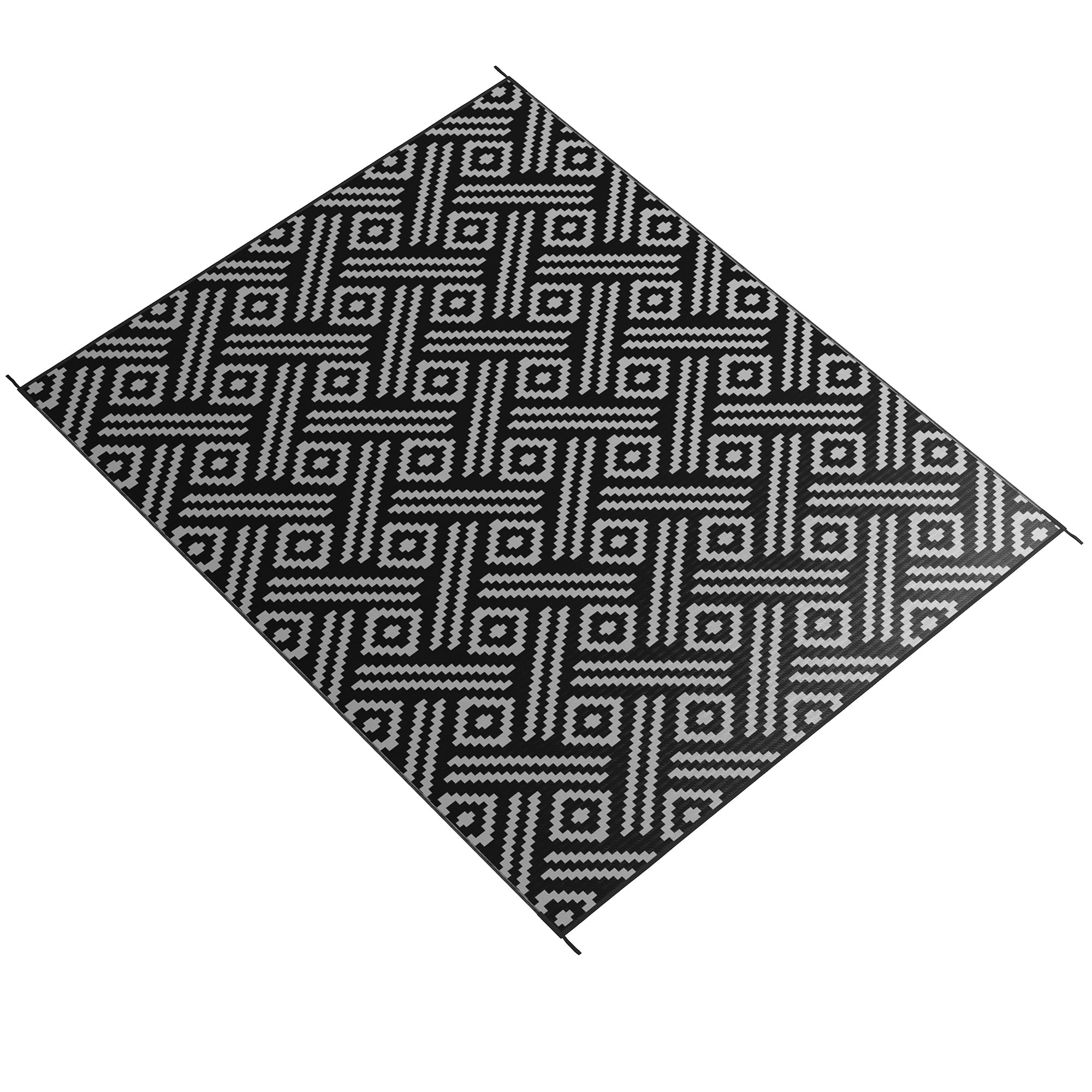 Reversible Black & Gray Geometric Outdoor Rug