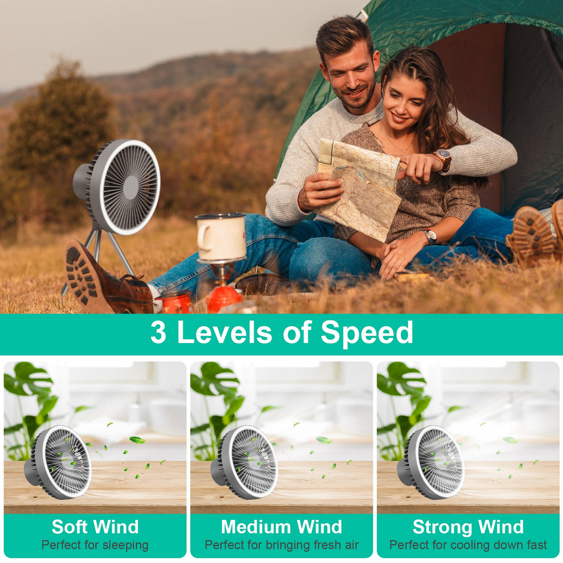 Rechargeable Camping Fan With LED Lantern