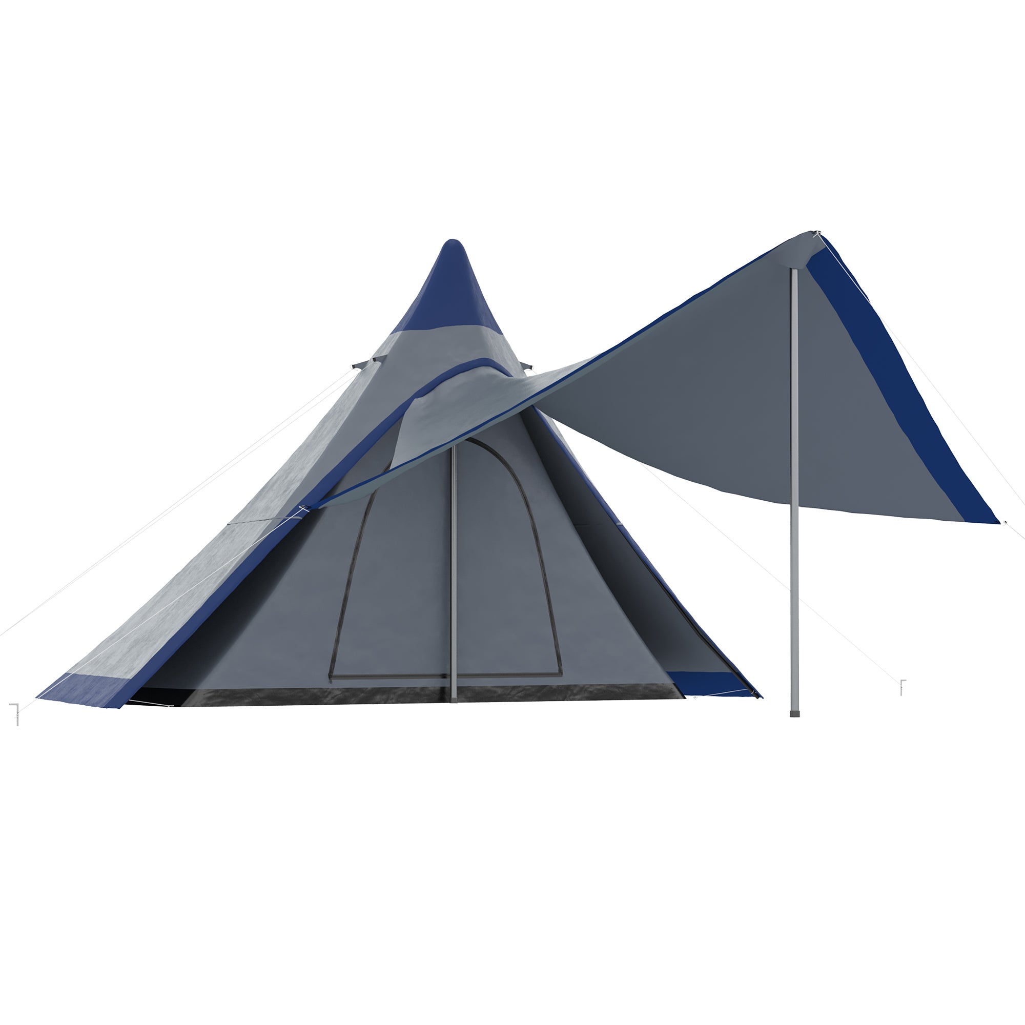 15.4×15.4×8.5 Ft Waterproof Teepee Camping Tent With Porch (Blue), 2–3 Person Outdoor Hiking Tent