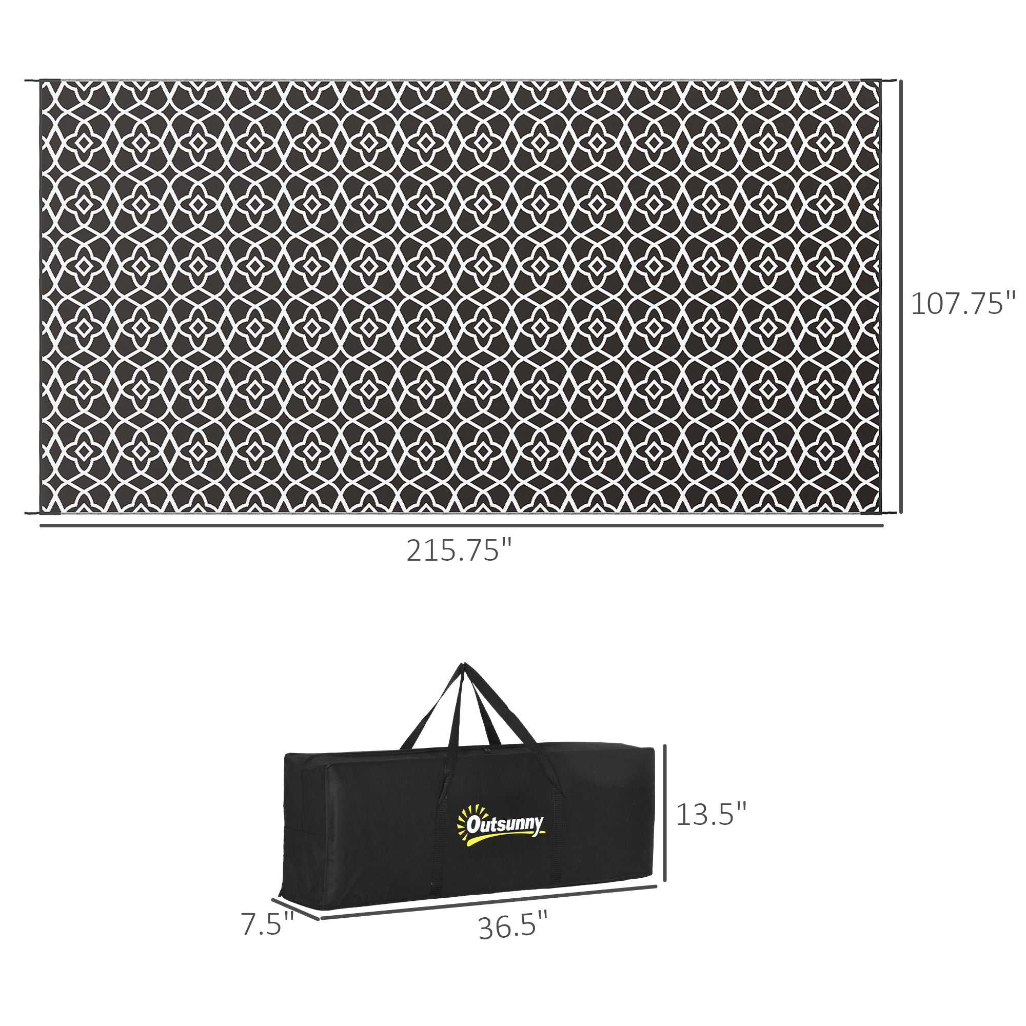 Reversible Black & White Clover Outdoor Rug
