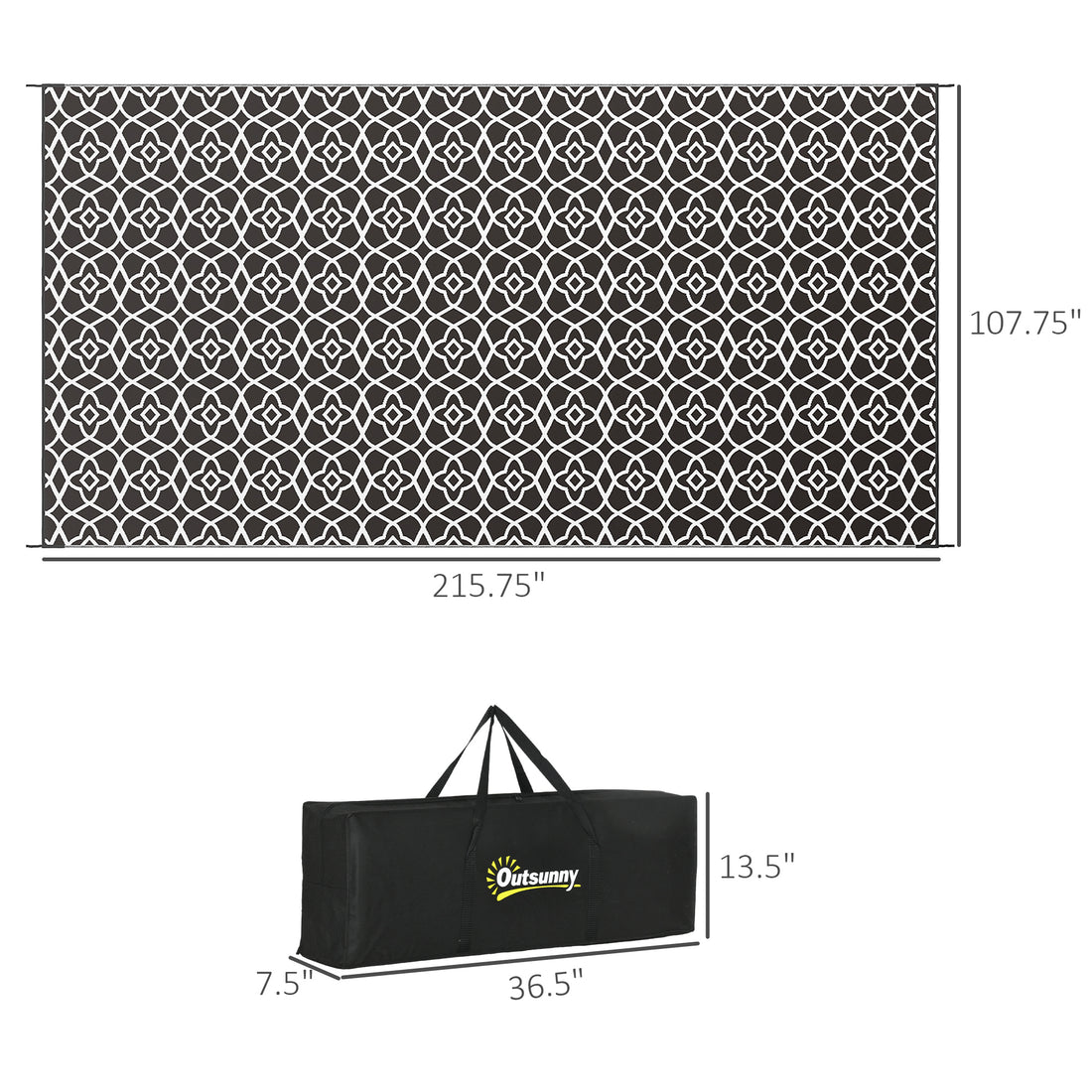Reversible Black & White Clover Outdoor Rug