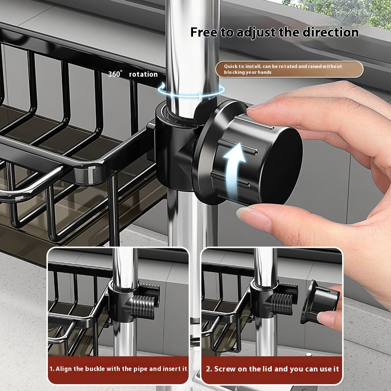 Aluminum Kitchen Sink Faucet Storage Rack With Drain Basket