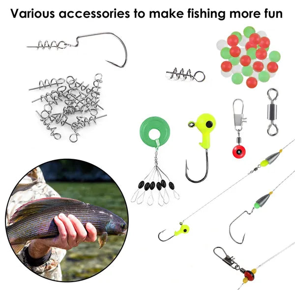 188Pcs Fishing Accessory Kit Portable Fishing Set With Hooks & Lures