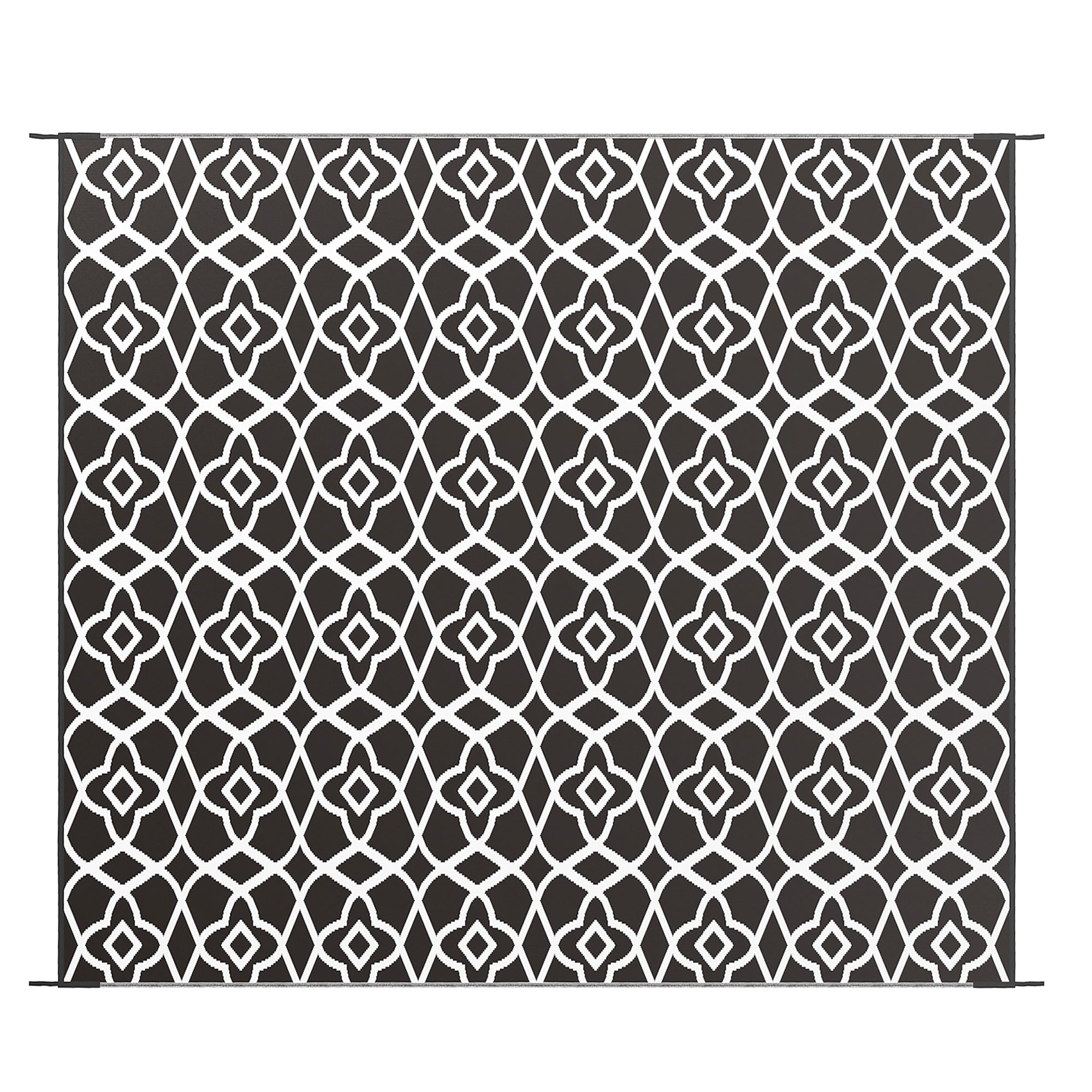 8×10 RV Camping Rug With Carry Bag, Black & White Clover Pattern