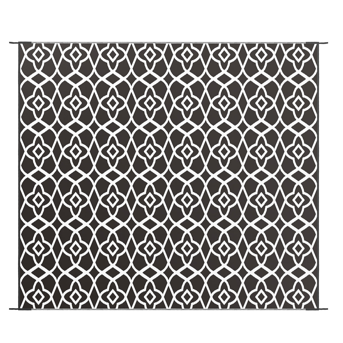 8×10 RV Camping Rug With Carry Bag, Black & White Clover Pattern
