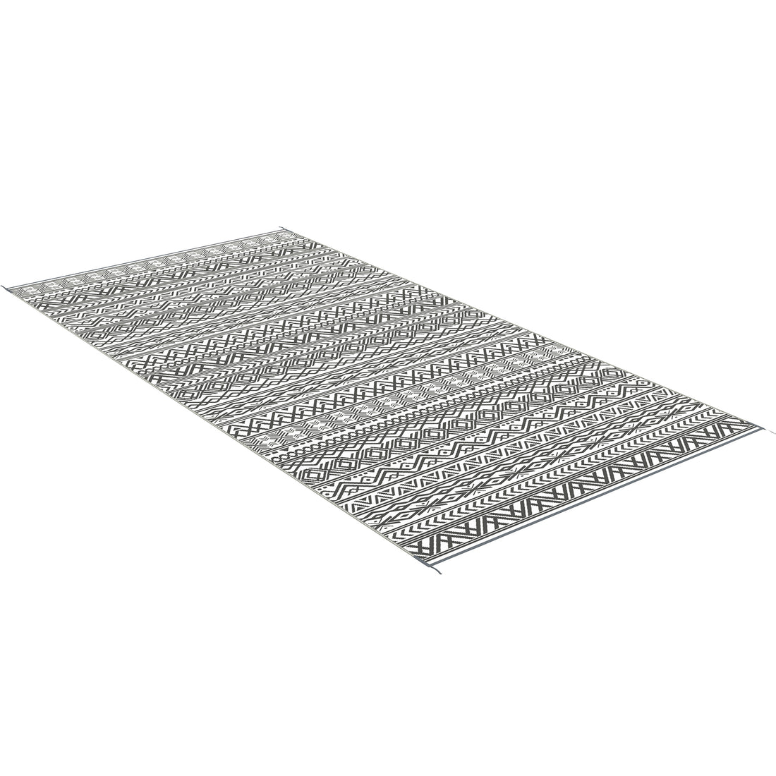 9×18 RV Camping Rug With Carry Bag, Gray & Cream White Boho Pattern