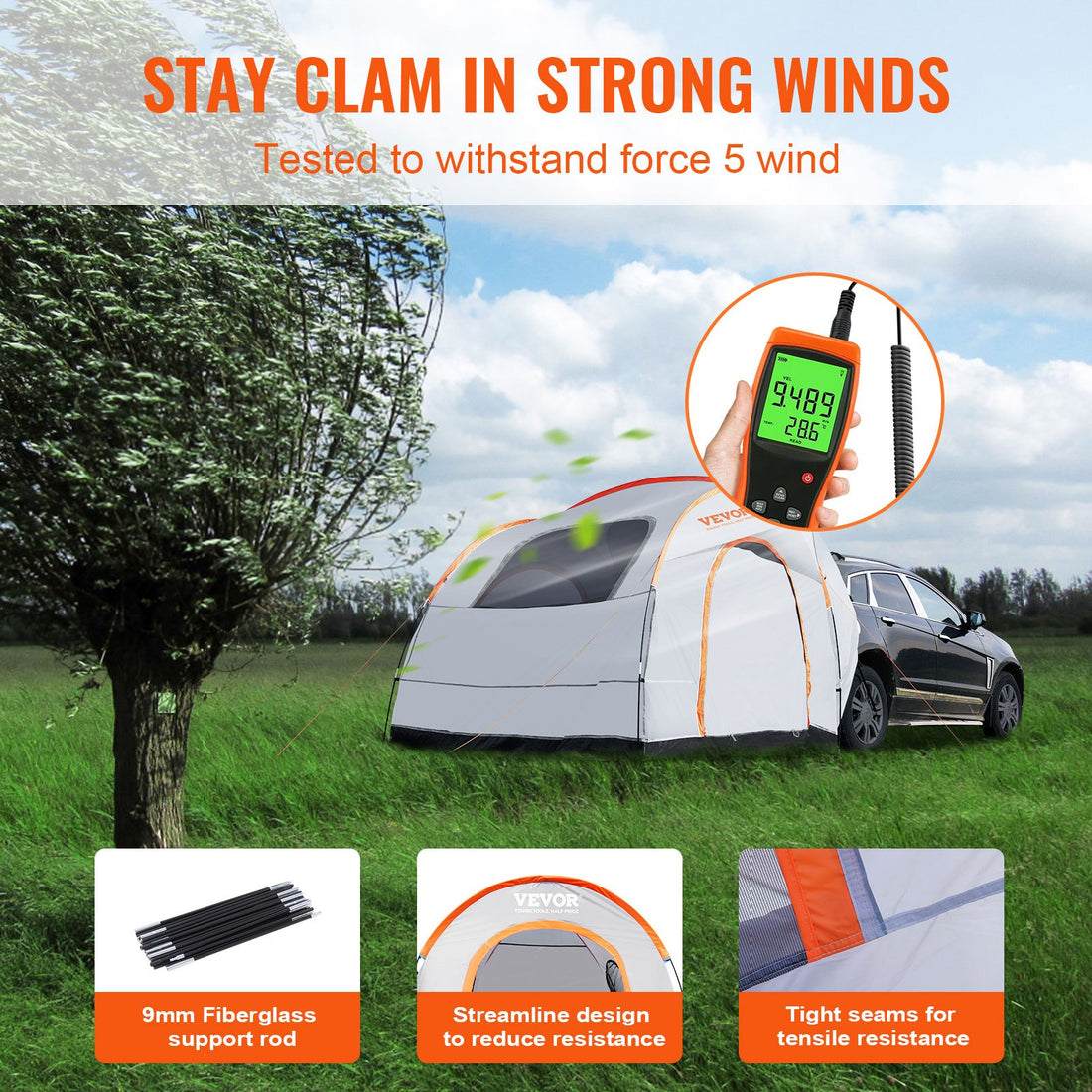 SUV Camping Tent 8 Ft SUV Attachment Tent 6–8 Person Waterproof Double Layer