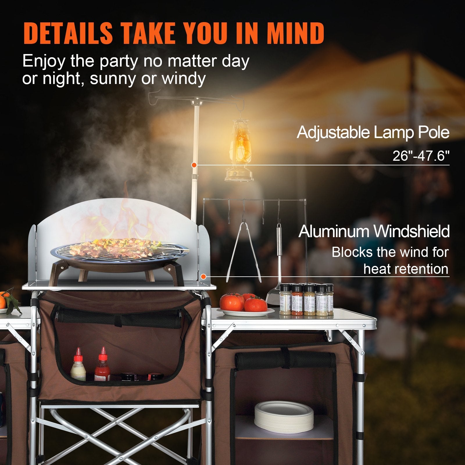 Folding Camping Kitchen Table With Storage Bag And Windscreen
