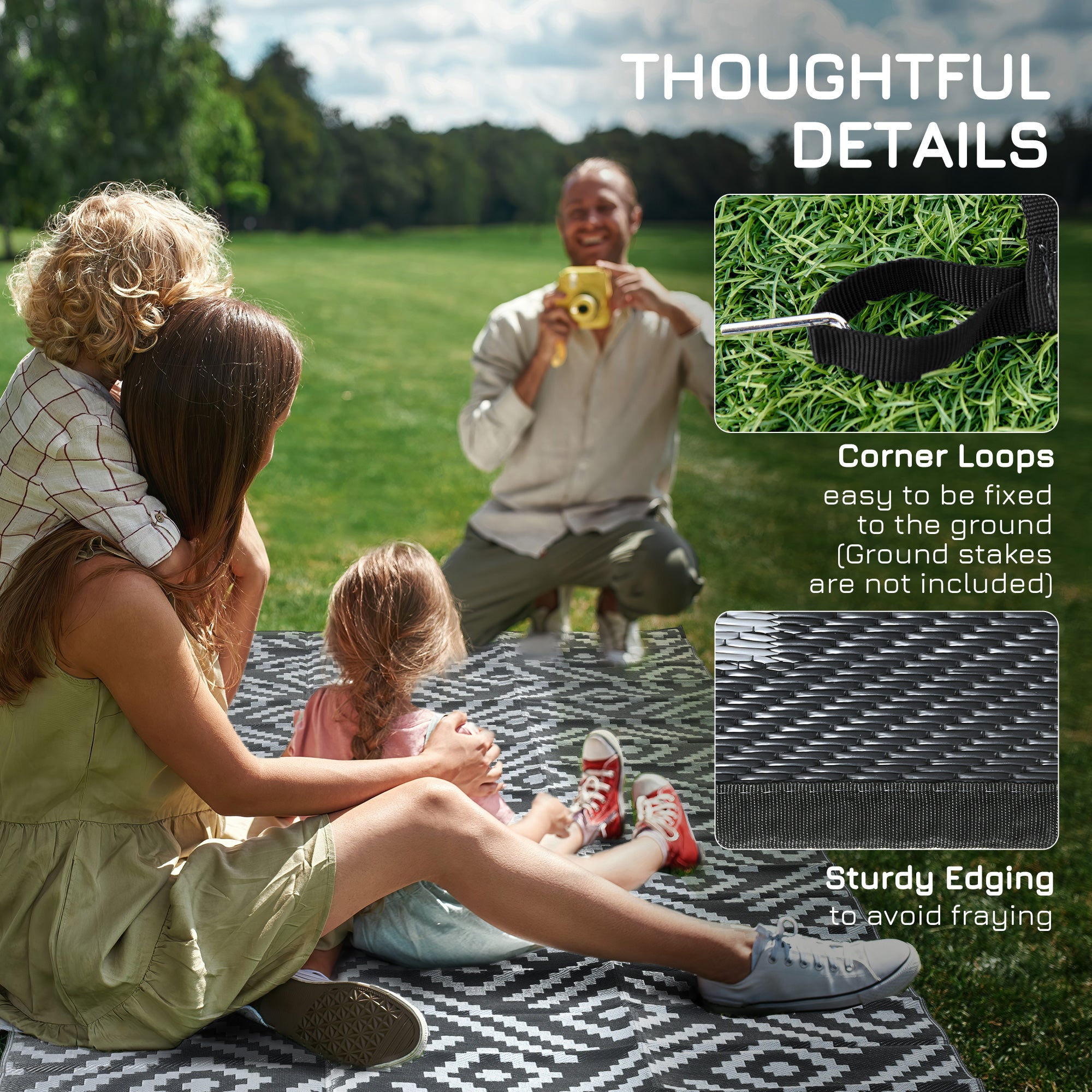 Reversible Outdoor RV Camping Rugs with Carry Bag