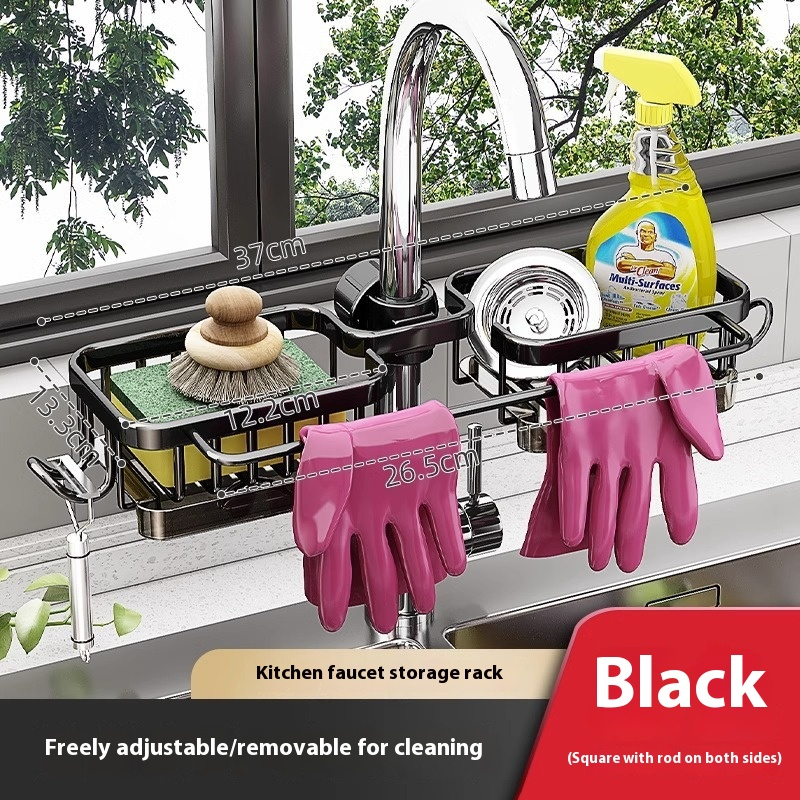 Aluminum Kitchen Sink Faucet Storage Rack With Drain Basket