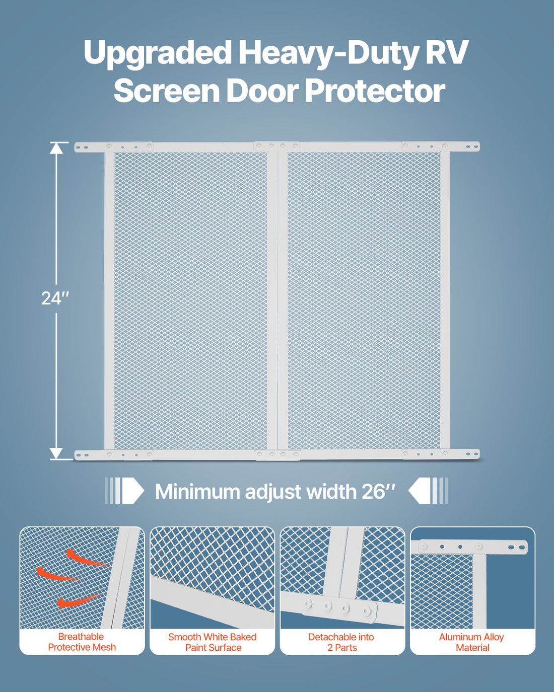 RV Screen Door Protector Aluminum Alloy Pet Mesh 24x26 Inch