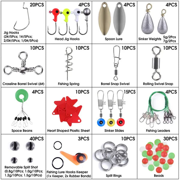 188Pcs Fishing Accessory Kit Portable Fishing Set With Hooks & Lures