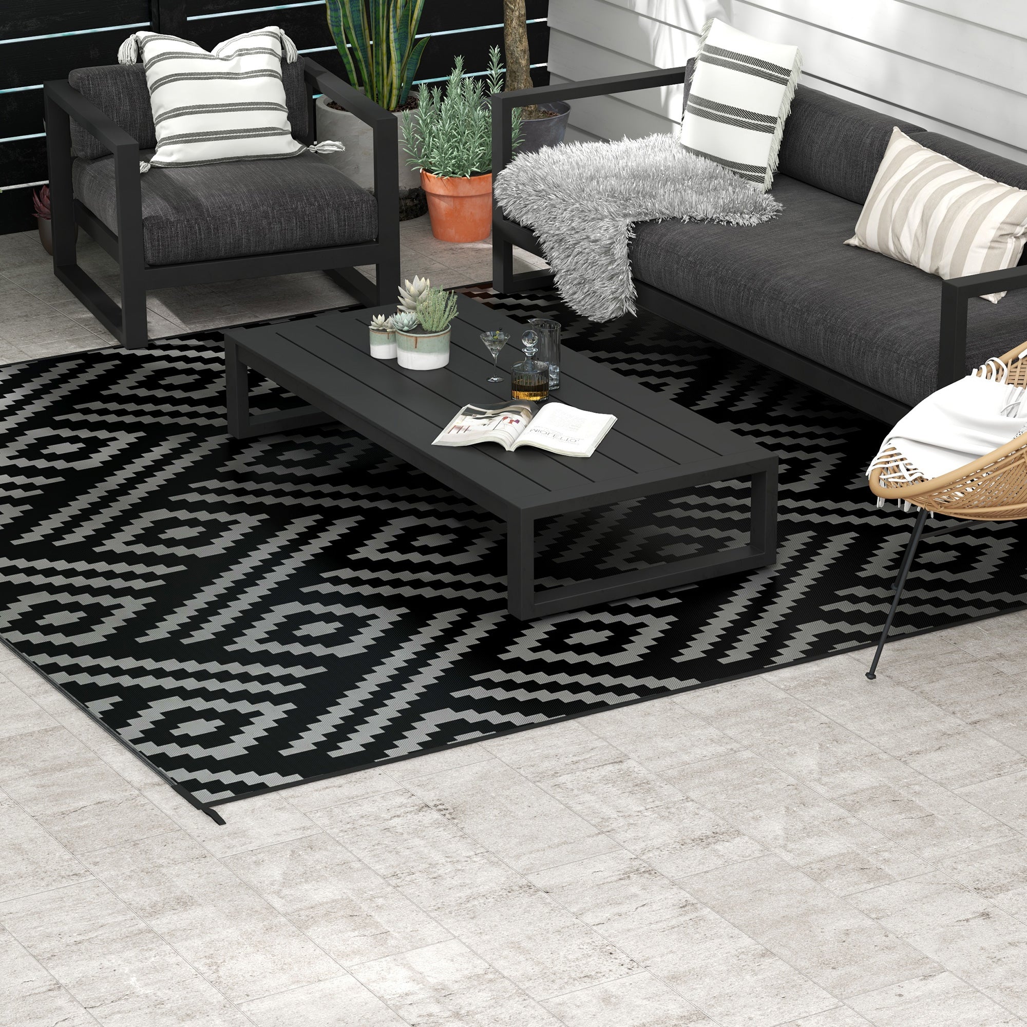 Reversible Outdoor RV Camping Rugs with Carry Bag