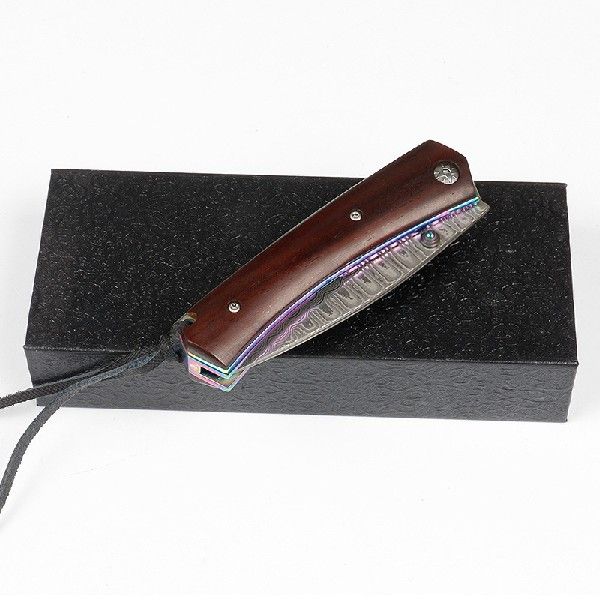 Ebony Damascus Folding Knife Outdoor Camping Pocket Knife