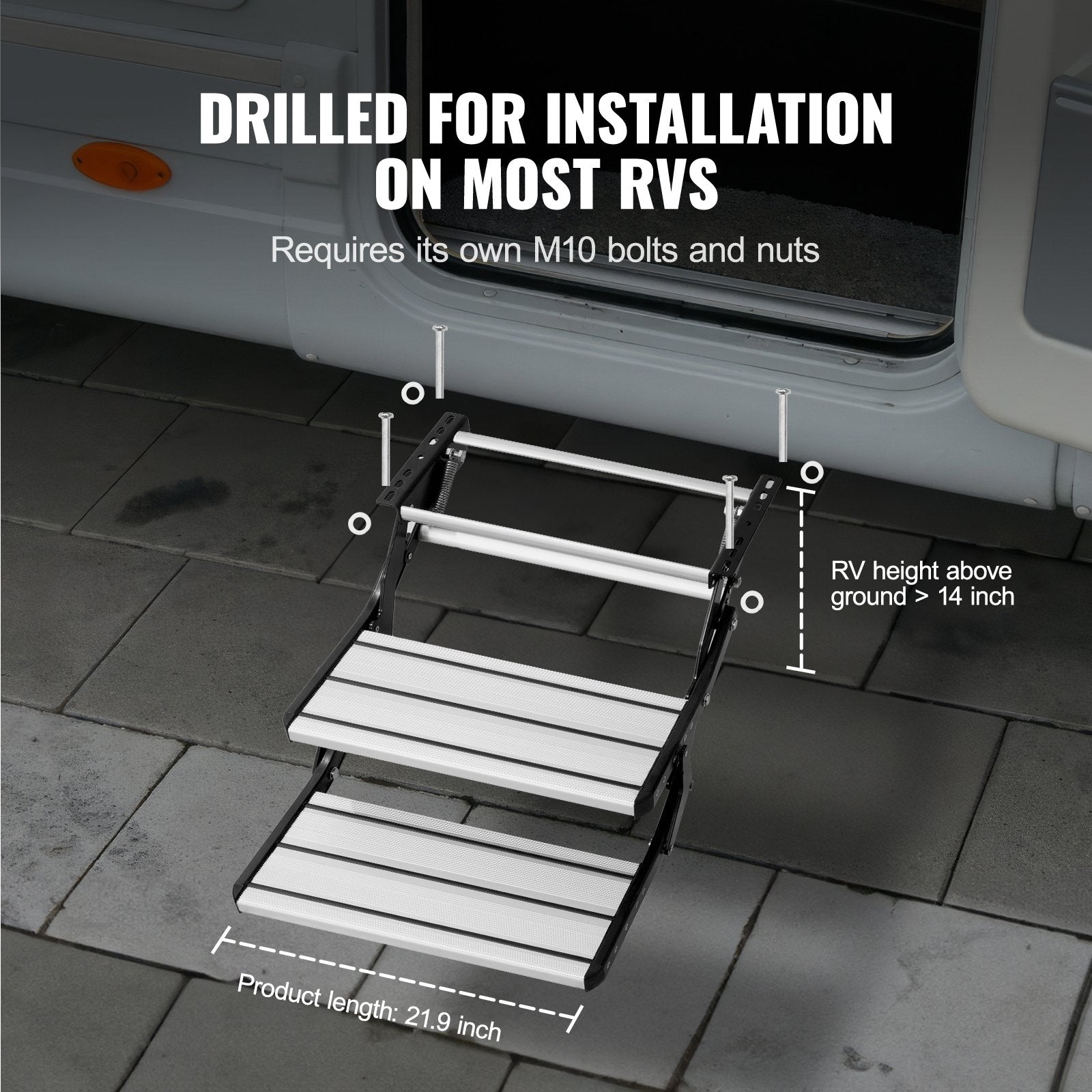 RV Steps, 2-Step, Manual Retractable RV Stairs, Foldable