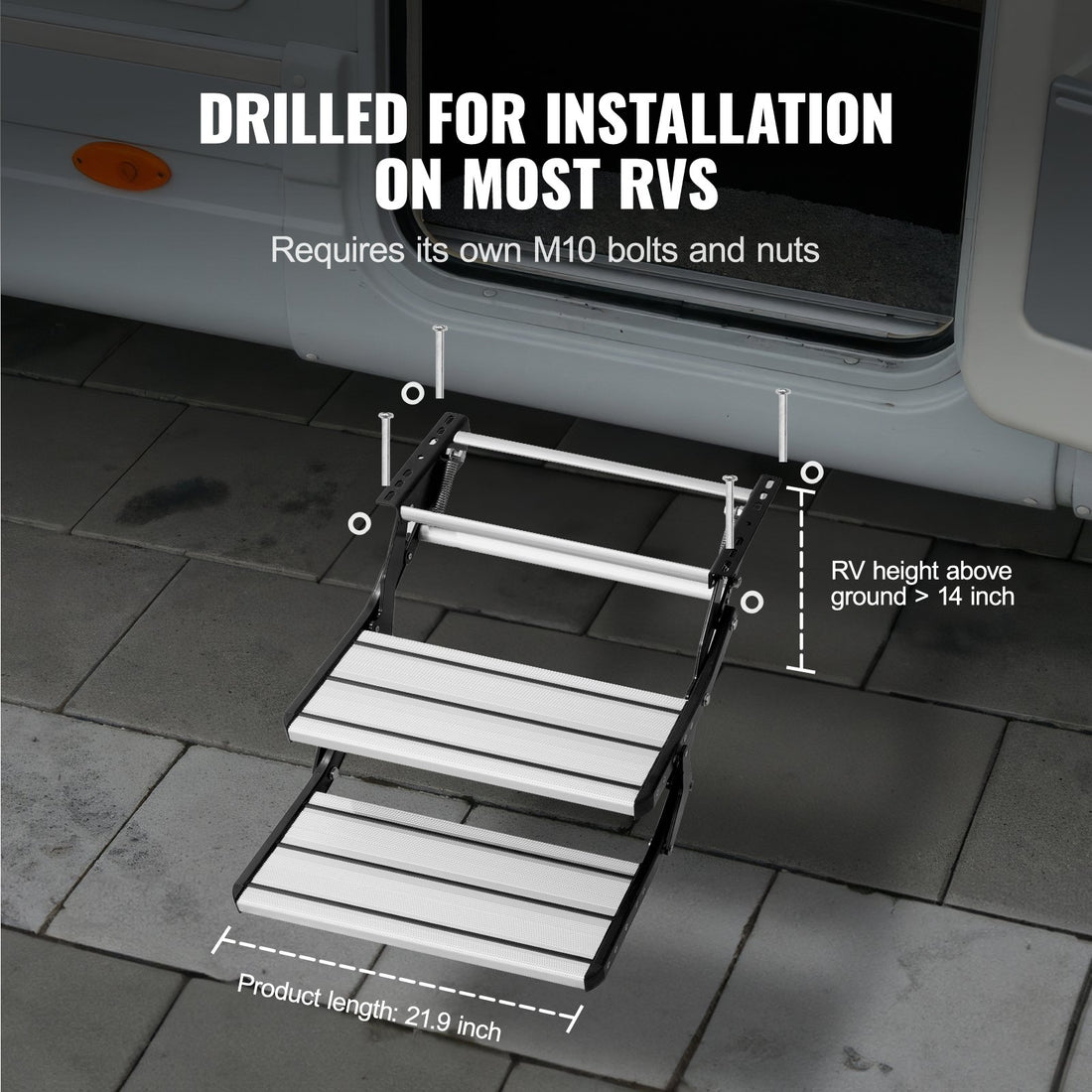 RV Steps, 2-Step, Manual Retractable RV Stairs, Foldable
