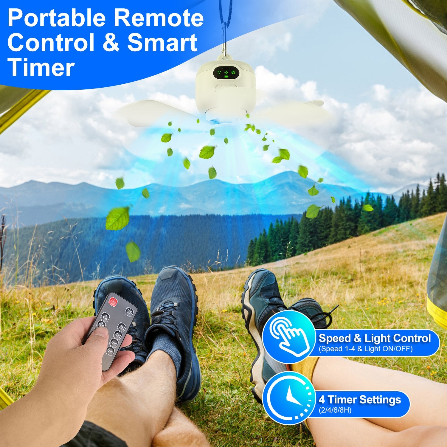 2 in 1 Portable Camping Fan With LED Lantern