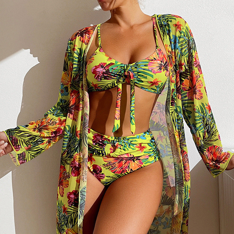 Plus Size Women Long Blouse Split Bikini Set
