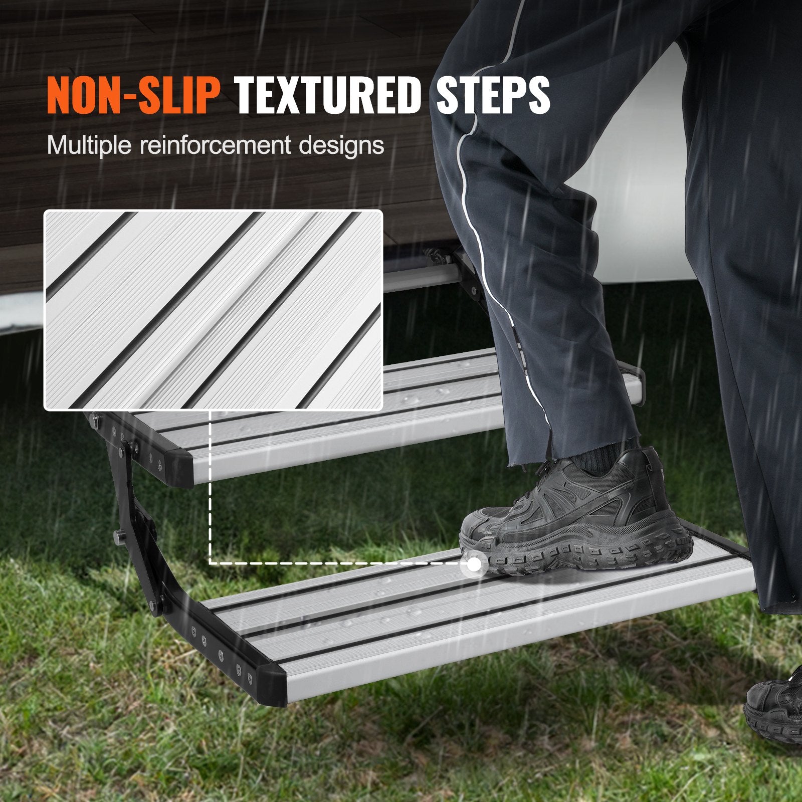 RV Steps, 2-Step, Manual Retractable RV Stairs, Foldable