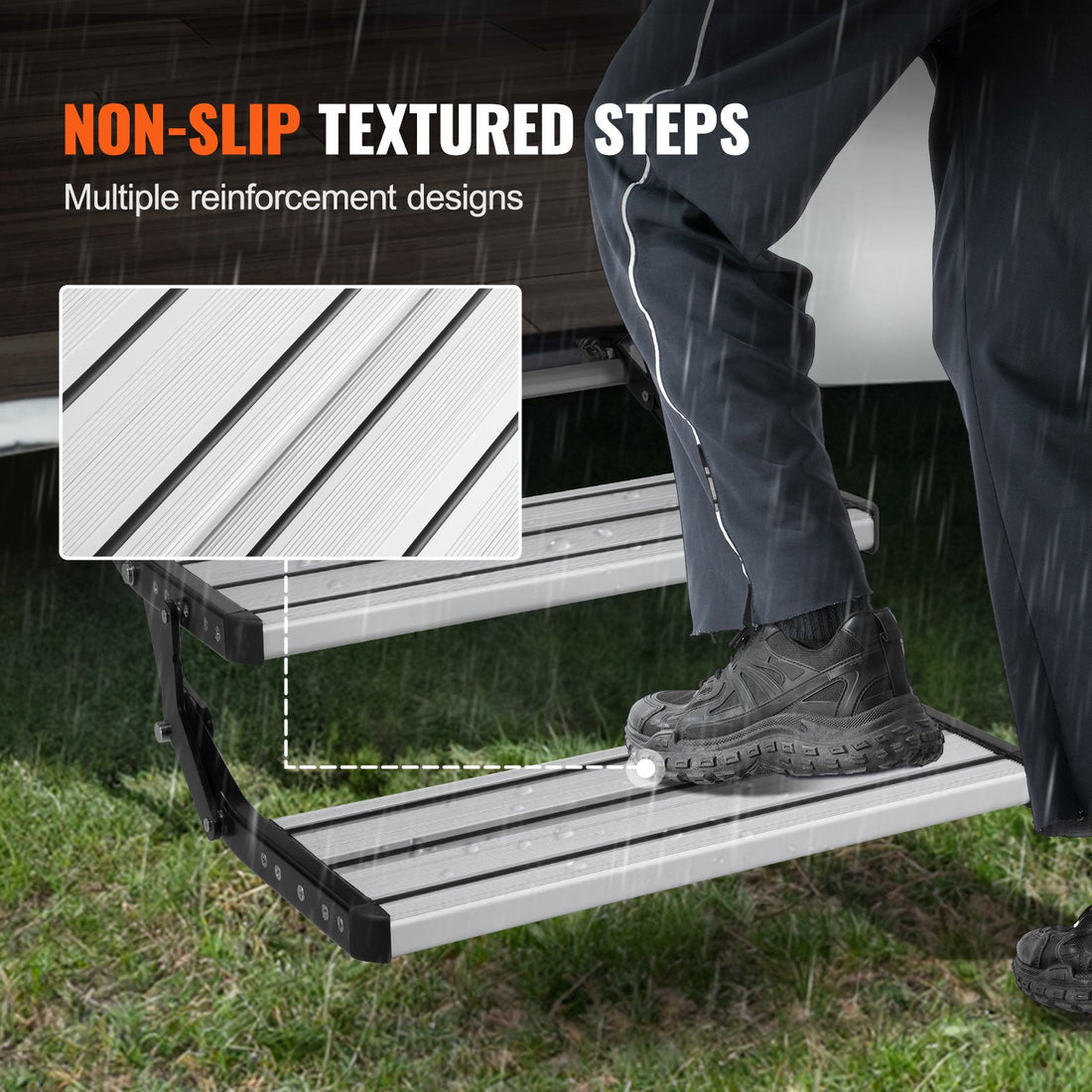 RV Steps, 2-Step, Manual Retractable RV Stairs, Foldable