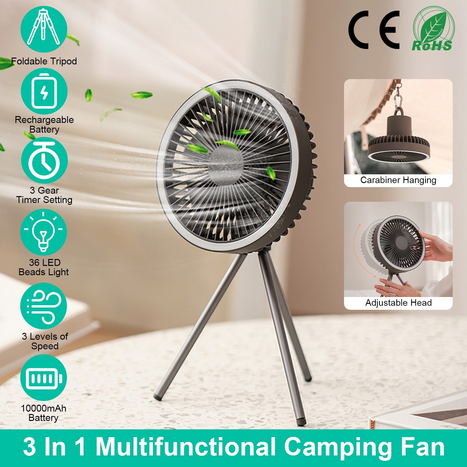 Rechargeable Camping Fan With LED Lantern