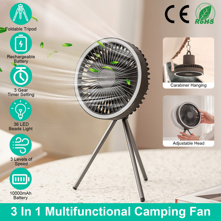 Rechargeable Camping Fan With LED Lantern