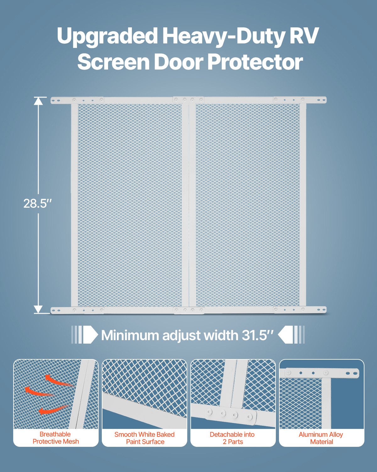 RV Screen Door Protector Aluminum Alloy Pet Mesh 28.5×31.5 Inch White