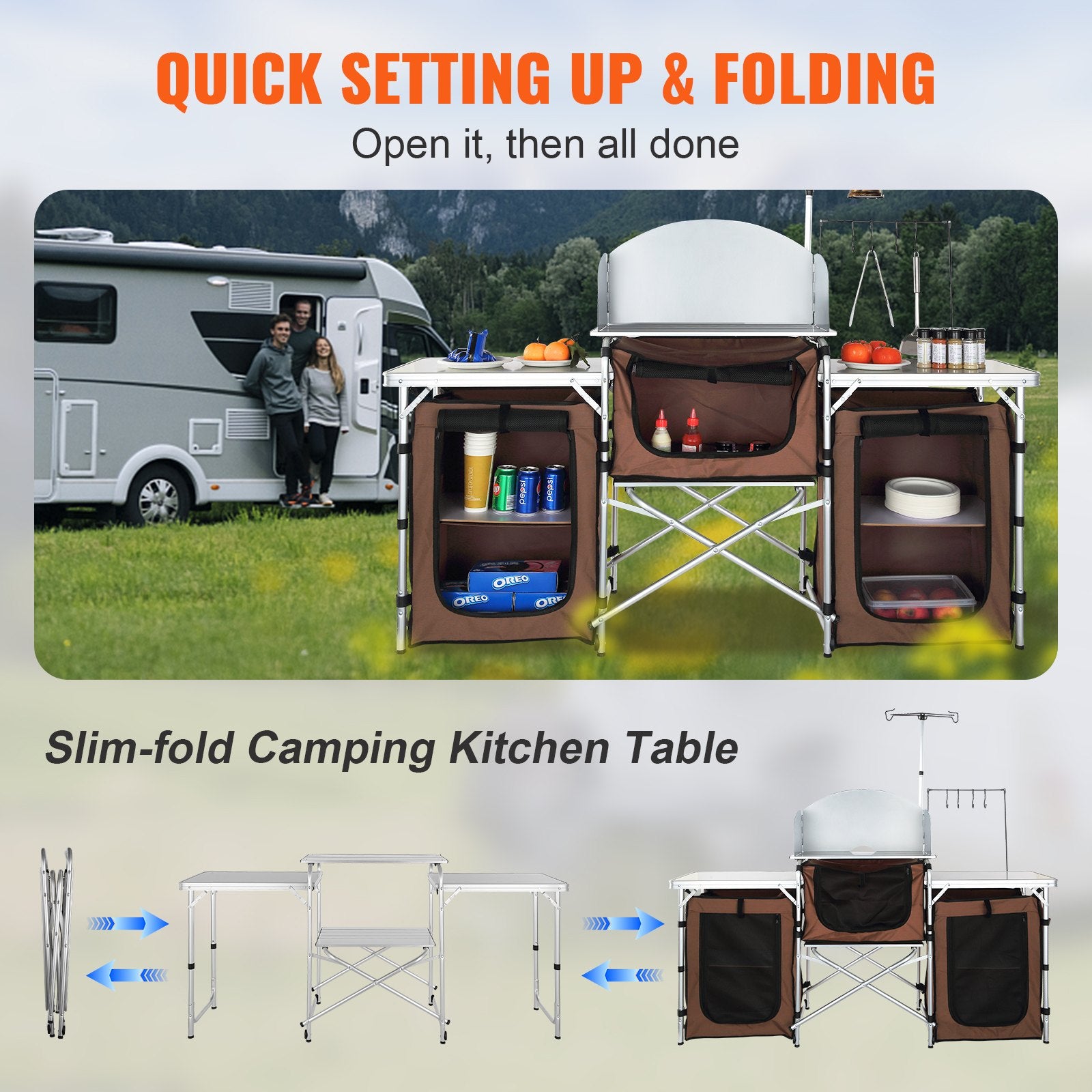 Folding Camping Kitchen Table With Storage Bag And Windscreen