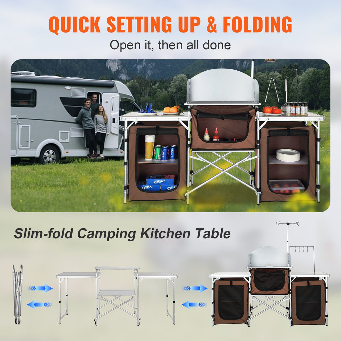 Folding Camping Kitchen Table With Storage Bag And Windscreen