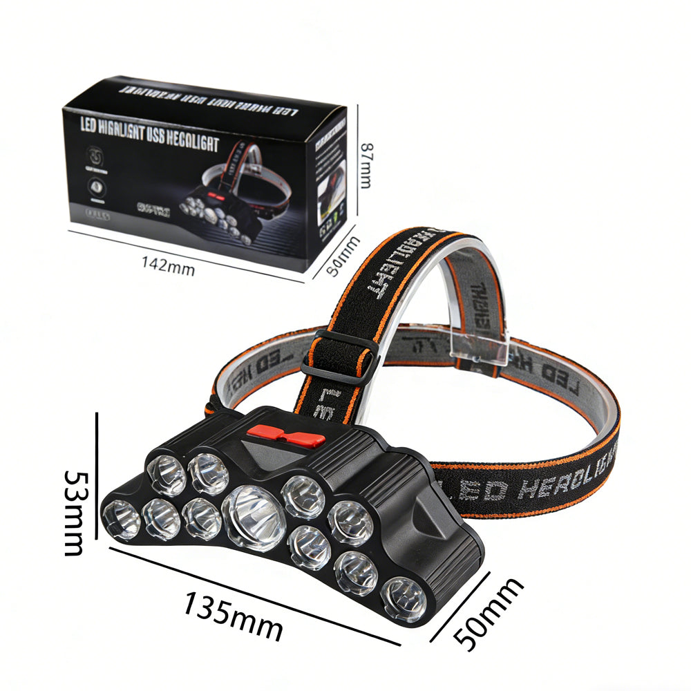 USB Rechargeable 11 LED Headlamp With 18650 Battery